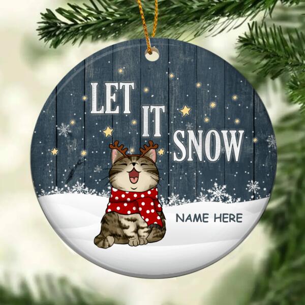 Personalised Let It Snow Golden Stars Circle Ceramic Ornament - Personalized Cat Lovers Decorative Christmas Ornament