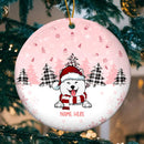 Personalised Xmas Dog Pinktone Circle Ceramic Ornament - Personalized Dog Lovers Decorative Christmas Ornament