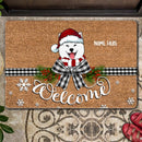 Christmas Personalized Doormat, Gifts For Dog Lovers, Welcome Black & White Plaid Bow Holiday Doormat