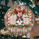 Personalised Be Joyful Xmas Frame Wooden Circle Ceramic Ornament - Personalized Cat Lovers Decorative Christmas Ornament
