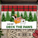 Christmas Personalized Doormat, Gifts For Cat Lovers, Season's Greetings Green Red Plaid Holiday Doormat