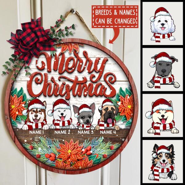 Christmas Door Decorations, Gifts For Dog Lovers, Merry Christmas Floral Welcome Door Signs , Dog Mom Gifts