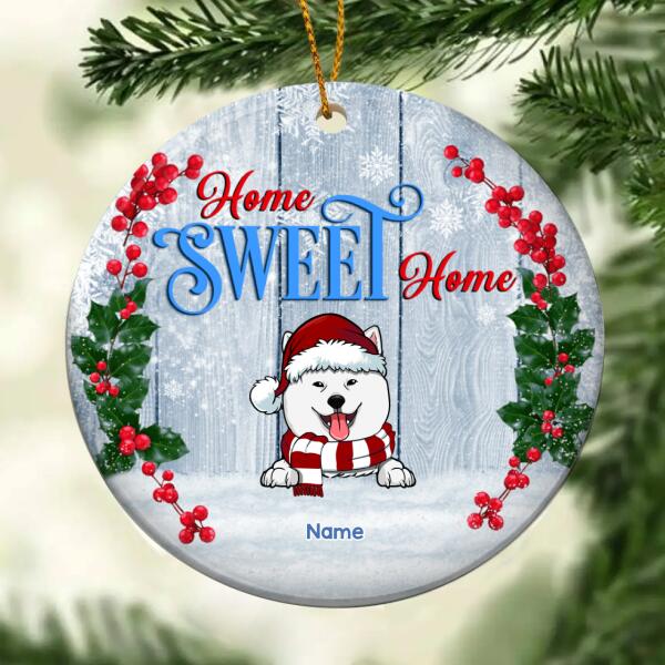 Home Sweet Home Blue Gray Wooden Circle Ceramic Ornament - Personalized Dog Lovers Decorative Christmas Ornament