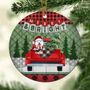 Merry And Bright Red & Green Plaid Circle Ceramic Ornament - Personalized Dog Lovers Decorative Christmas Ornament