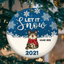 Personalised Let It Snow Blue Wooden Circle Ceramic Ornament - Personalized Cat Lovers Decorative Christmas Ornament