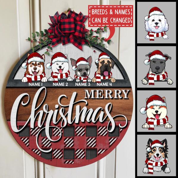 Christmas Door Decorations, Gifts For Dog Lovers, Merry Christmas Red Plaid Welcome Door Signs , Dog Mom Gifts