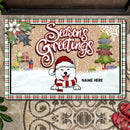 Christmas Personalized Doormat, Gifts For Dog Lovers, Season's Greetings Green Red Plaid Holiday Doormat