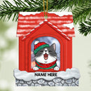 Personalised Cat In Red House Shaped Wooden Ornament - Personalized Cat Lovers Decorative Christmas Ornament