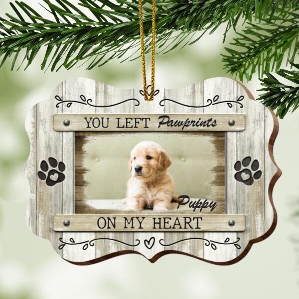 You Left Pawprints On My Heart Ornate Shaped Wooden Ornament - Personalized Dog Lovers Decorative Christmas Ornament