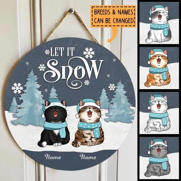 Christmas Door Decorations, Gifts For Cat Lovers, Let It Snow Grey & White Background Welcome Door Signs , Cat Mom Gifts