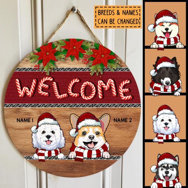 Christmas Door Decorations, Gifts For Dog Lovers, Xmas Candy Cane Letters Welcome Door Signs , Dog Mom Gifts