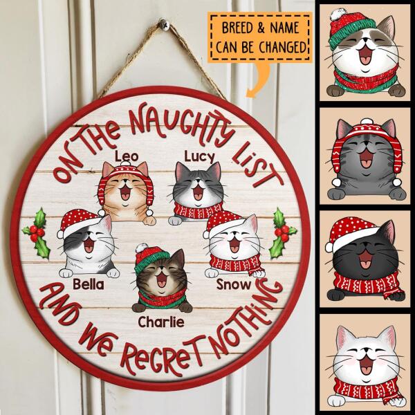 Christmas Door Decorations, Gifts For Cat Lovers, On The Naughty List And We Regret Nothing Welcome Door Signs , Cat Mom Gifts