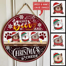 Christmas Door Decorations, Gifts For Cat Lovers, We Run On Beer And Christmas Cheer, Black & Red Welcome Door Signs , Cat Mom Gifts