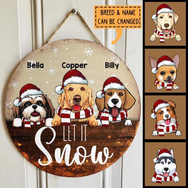 Christmas Door Decorations, Gifts For Dog Lovers, Let It Snow Brown Background Welcome Door Signs , Dog Mom Gifts