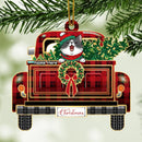 Personalised Xmas Cat On Red Plaid Truck Shaped Wooden Ornament - Personalized Cat Lovers Decorative Christmas Ornament