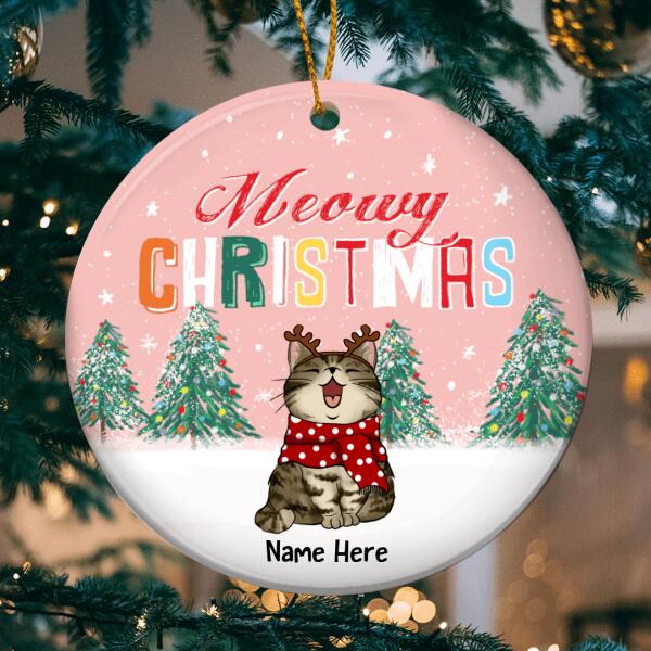 Personalised Meowy Christmas Pinky Circle Ceramic Ornament - Personalized Cat Lovers Decorative Christmas Ornament