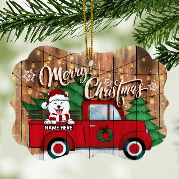 Merry Christmas Red Truck Wooden Ornate Shaped Wooden Ornament - Personalized Dog Lovers Decorative Christmas Ornament