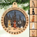 You Left Paw Prints On Our Hearts Memorial Ball Shaped Wooden Ornament - Personalized Angel Dog Christmas Ornament