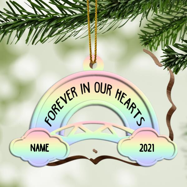 Forever In Our Hearts Rainbow Bridge Shaped Wooden Ornament - Personalized Angel Dog & Cat Decorative Christmas Ornament