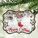 Meowy Catmas Old White Wooden Ornate Shaped Wooden Ornament - Personalized Cat Lovers Decorative Christmas Ornament