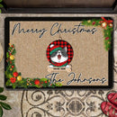 Christmas Front Door Mat, Gifts For Cat Lovers, Merry Christmas Cats In Plaid Ball Bauble Personalized Doormat