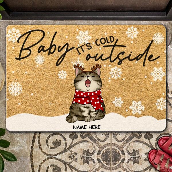 Christmas Personalized Doormat, Gifts For Cat Lovers, Baby It's Cold Outside Cats In Snow Holiday Doormat