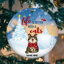 Life Is Better With Cats Watercolor Circle Ceramic Ornament - Personalized Cat Lovers Decorative Christmas Ornament