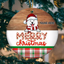 Personalised Merry Christmas Plaid Circle Ceramic Ornament - Personalized Dog Lovers Decorative Christmas Ornament