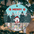 Personalised Merry Woofmas Dog On Fence Circle Ceramic Ornament - Personalized Dog Lovers Decorative Christmas Ornament