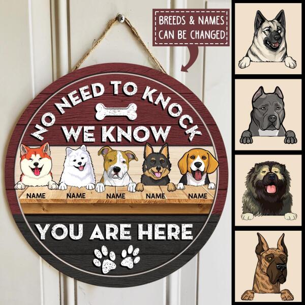 Pawzity No Need To Knock We Know You Are Here Welcome Door Sign, Gifts For Dog Lovers, Red & Black Custom Funny Signs , Dog Mom Gifts