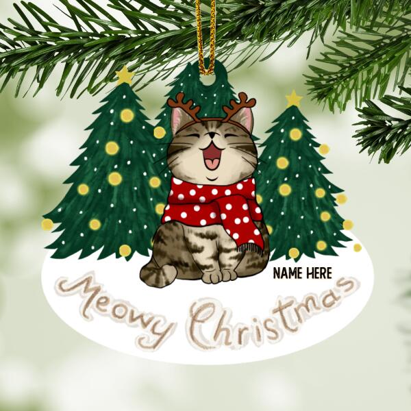 Personalised Meowy Christmas Pine Trees Shaped Wooden Ornament - Personalized Cat Lovers Decorative Christmas Ornament