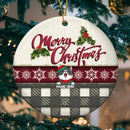 Merry Christmas White Red And Plaid Circle Ceramic Ornament - Personalized Cat Lovers Decorative Christmas Ornament