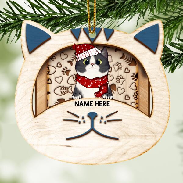 Personalised Wooden Cute Cat Face Shaped Wooden Ornament - Personalized Cat Lovers Decorative Christmas Ornament