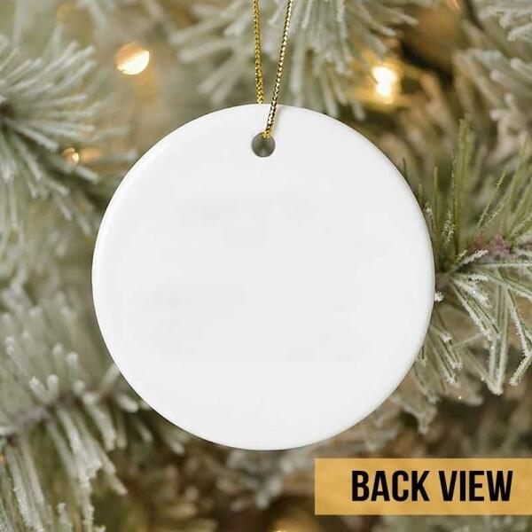 Merry Christmas White Snowflake Navy Circle Ceramic Ornament - Personalized Cat Lovers Decorative Christmas Ornament