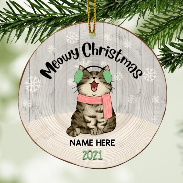 Personalised Meowy Christmas Gray Wooden Shaped Wooden Ornament - Personalized Cat Lovers Decorative Christmas Ornament