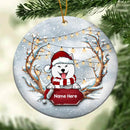 Xmas Dog Snowy String Lights Circle Ceramic Ornament - Personalized Dog Lovers Decorative Christmas Ornament