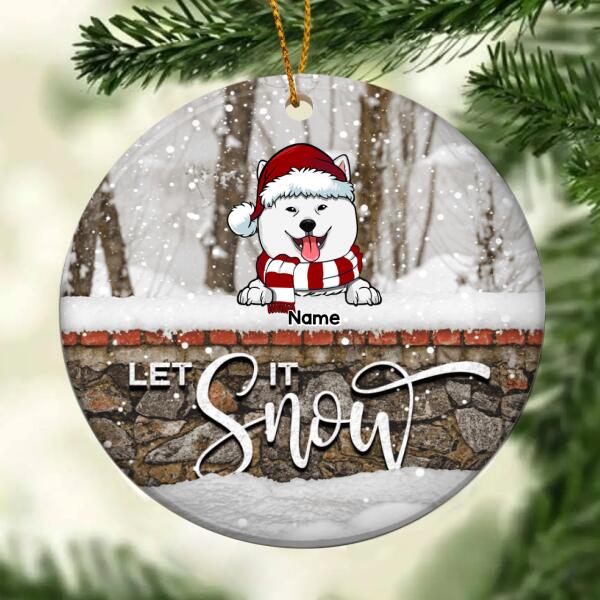 Let It Snow Ornament, Personalized Christmas Dog Breeds Bauble, Circle Ceramic Ornament, Xmas Gifts For Dog Lovers