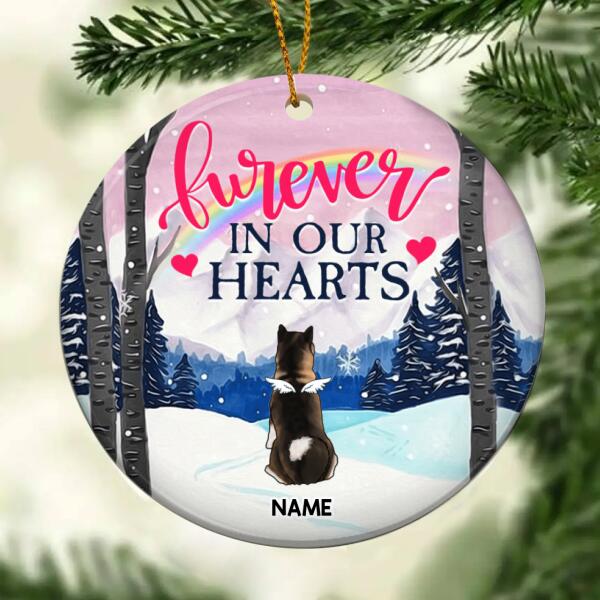 Forever In Our Hearts, Winter Forest Bauble, Personalized Dog Breeds, Pet Memorial Ornament
