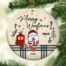 Merry Woofmas, Christmas Bauble, Circle Ceramic Ornament, Personalized Dog Breeds Ornament, Xmas Gifts For Dog Lovers