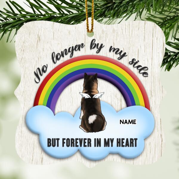 No Longer By My Side But Forever In My Heart, Rainbow Wooden Ornate Shaped Wooden Ornament, Personalized Dog Breeds
