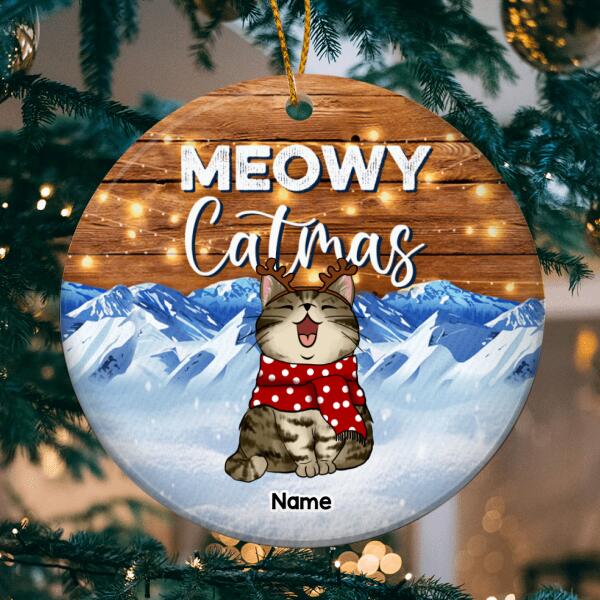 Meowy Catmas, Ice Mountain Circle Ceramic Ornament, Personalized Cat Breeds Ornament, Christmas Gifts For Cat Lovers