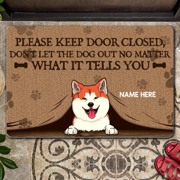 Pawzity Front Door Mat, Gifts For Dog Lovers, Please Keep Door Closet Dog Peeking From Curtain Custom Doormat