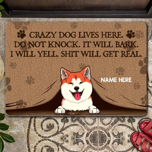 Pawzity Front Door Mat, Gifts For Dog Lovers, Crazy Dogs Live Here Dog Peeking From Curtain Custom Doormat