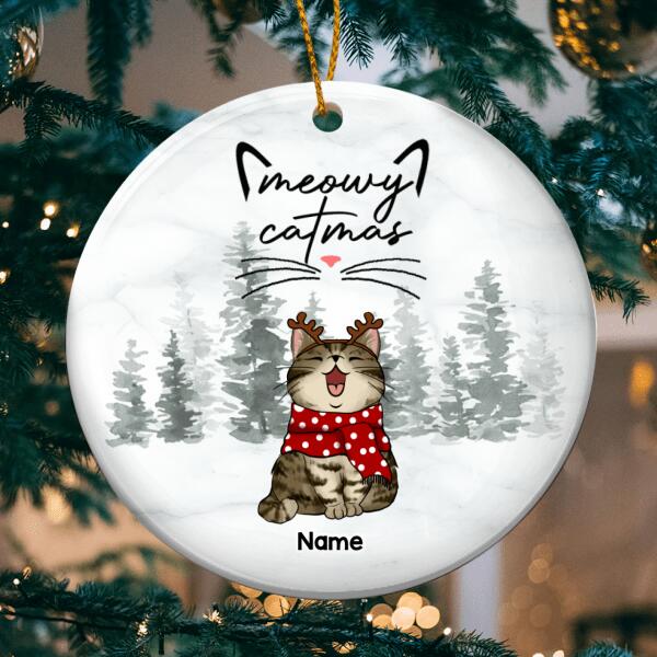 Meowy Catmas, Winter Circle Ceramic Ornament, Personalized Cat Breeds Ornament, Xmas Gifts For Cat Lovers