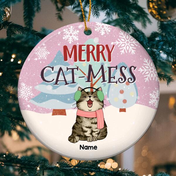 Merry Cats-mess, Winter Bauble, Personalized Cat Breeds Circle Ceramic Ornament, Christmas Gifts For Cat Lovers