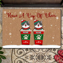 Christmas Personalized Doormat, Gifts For Cat Lovers, Have A Cup Of Cheer Cat Coffee Cup Front Door Mat