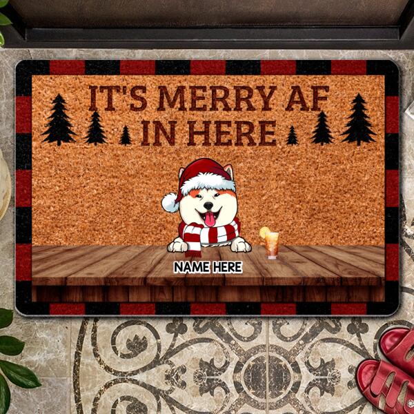 Christmas Personalized Doormat, Gifts For Dog Lovers, It's Merry Af In Here Outdoor Door Mat