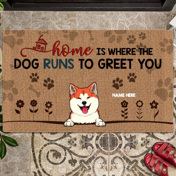 Pawzity Front Door Mat, Gifts For Dog Lovers, Home Is Where The Dogs Run To Greet You Personalized Doormat