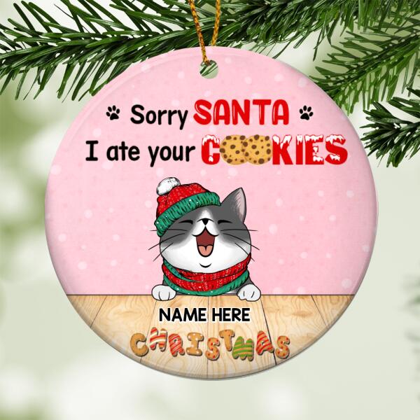 Sorry Santa, We Ate Your Cookies, Christmas Circle Ceramic Ornament, Personalized Cat Breeds Ornament