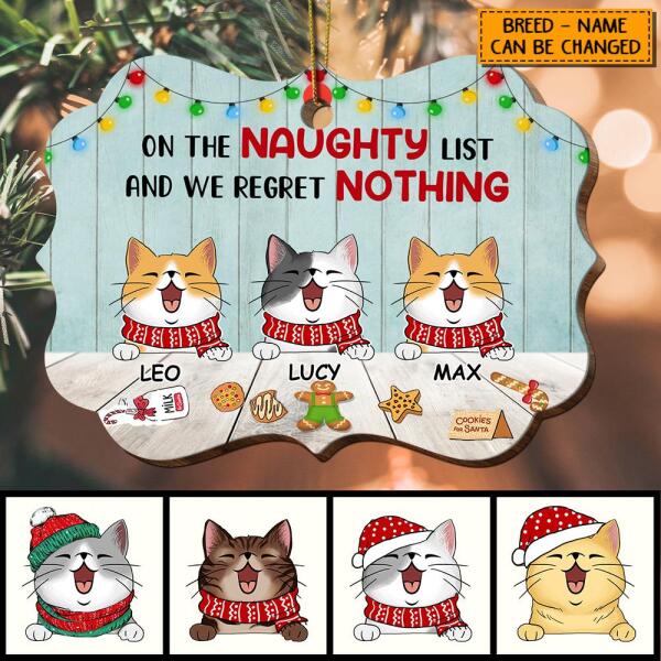 On The Naughty List And We Regret Nothing, Naughty Cat Shaped Wooden Ornament, Personalized Cat Breeds Ornament